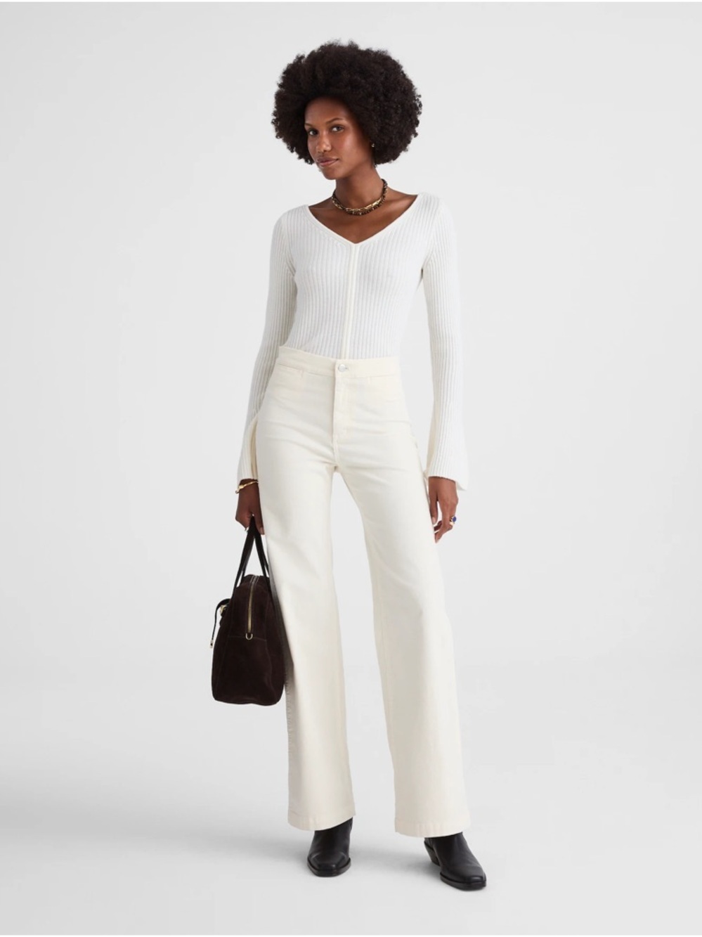Madewell The Petite Wide-Leg Pant in Corduroy Size 25P Vintage Ivory